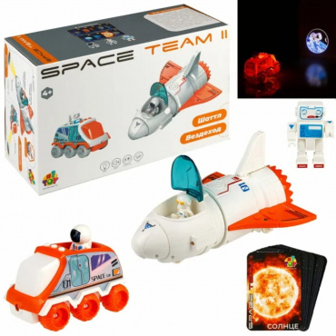 Т24296 1toy Space Team  II 2 в 1 Космический набор (шаттл, вездеход, 3 космонавта). свет. и звук эф.